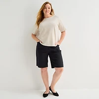Liz Claiborne Womens Plus Boat Neck Short Sleeve T-Shirt