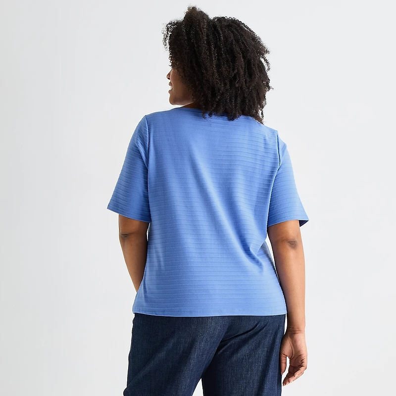 Liz Claiborne Womens Plus Boat Neck Short Sleeve T-Shirt