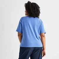 Liz Claiborne Womens Plus Boat Neck Short Sleeve T-Shirt