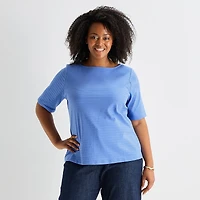 Liz Claiborne Womens Plus Boat Neck Short Sleeve T-Shirt
