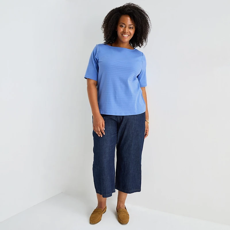 Liz Claiborne Womens Plus Boat Neck Short Sleeve T-Shirt