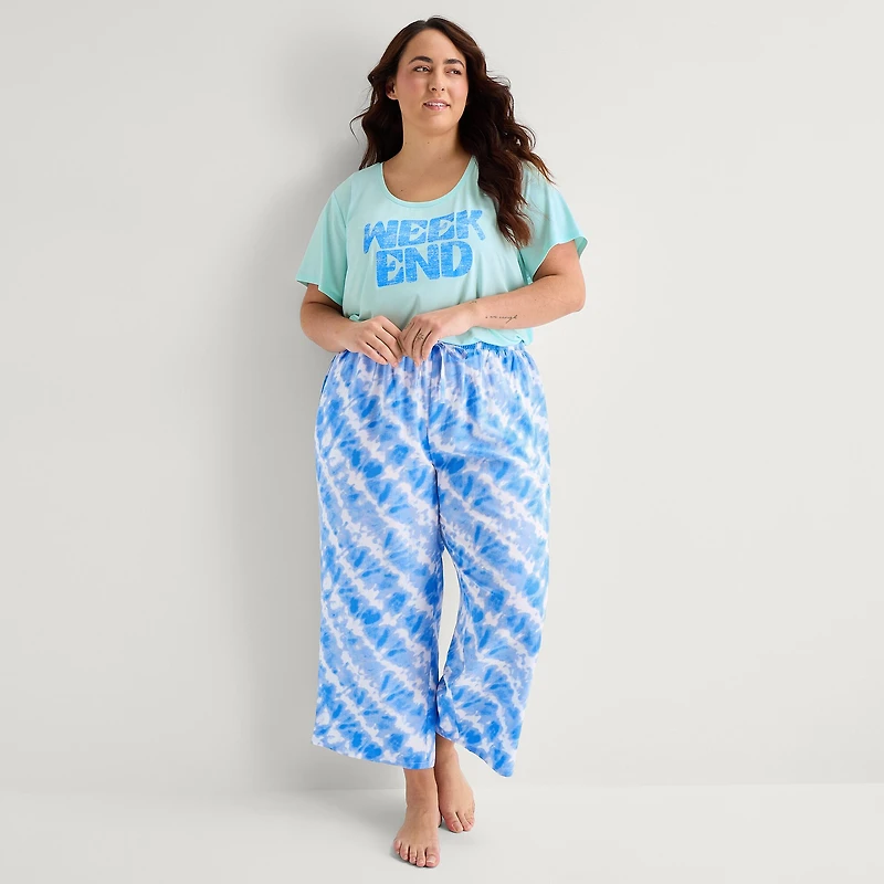 Sleep Chic Womens Plus Poplin Pajama Capri Pant