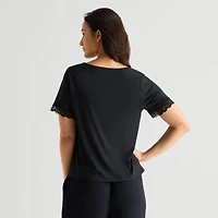 Ambrielle Womens Scoop Neck Short Sleeve Pajama Top