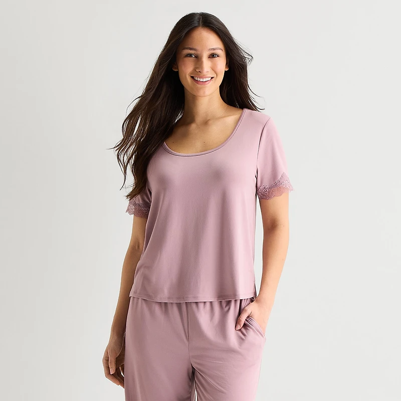 Ambrielle Womens Scoop Neck Short Sleeve Pajama Top