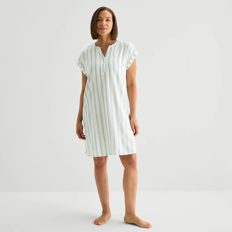 Liz Claiborne Cool and Calm Womens Short Sleeve Y Neck Nightshirt