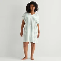 Liz Claiborne Cool and Calm Womens Plus Short Sleeve Y Neck Nightshirt