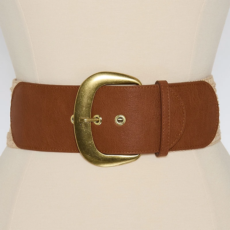 a.n.a Natural Woven Belt With Pu Buckle Womens