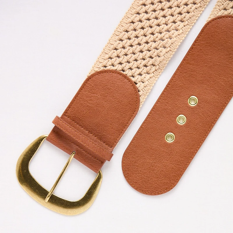 a.n.a Natural Woven Belt With Pu Buckle Womens