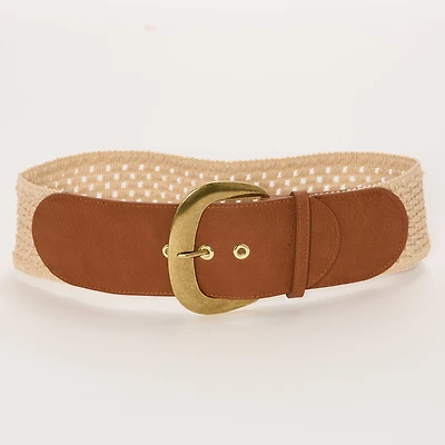 a.n.a Natural Woven Belt With Pu Buckle Womens