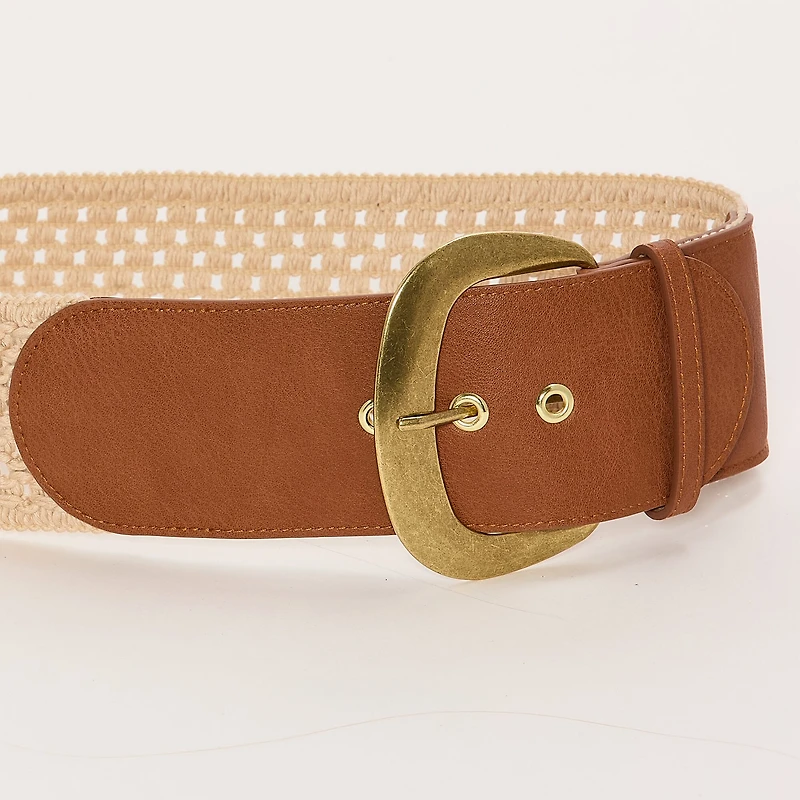 a.n.a Natural Woven Belt With Pu Buckle Womens