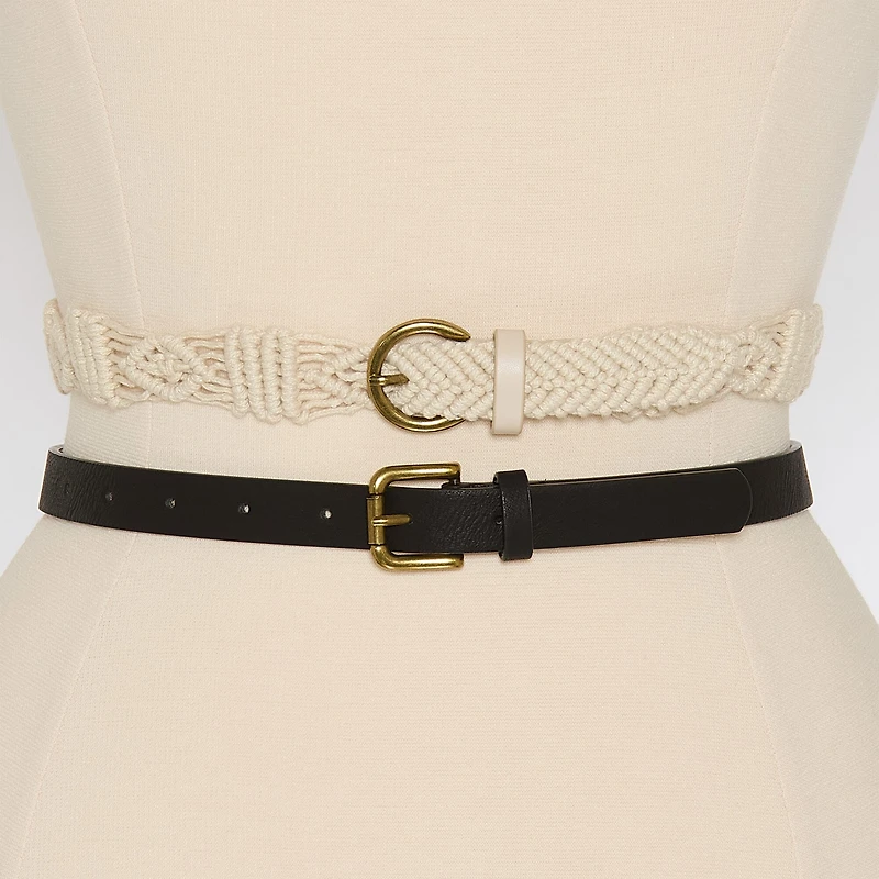 a.n.a Macarame And Solid Belt Set 2-pc. Womens
