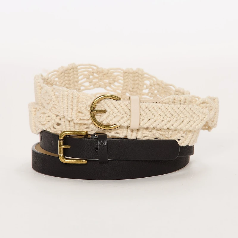 a.n.a Macarame And Solid Belt Set 2-pc. Womens