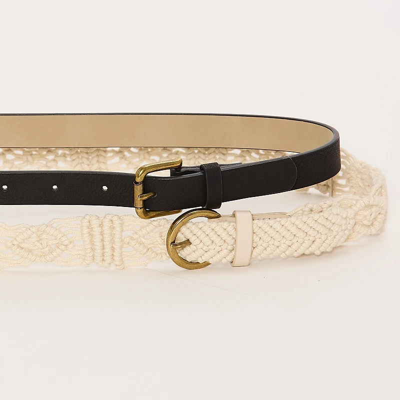 a.n.a Macarame And Solid Belt Set 2-pc. Womens