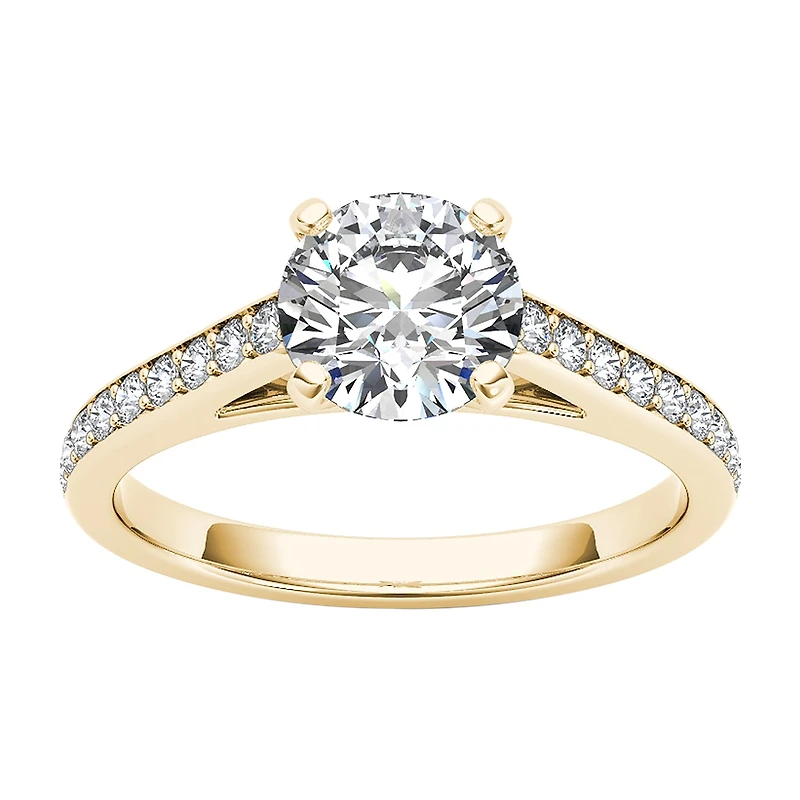 Womens 1 CT. T.W. Natural White Diamond 14K Gold Round Side Stone Engagement Ring