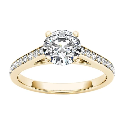 Womens CT. T.W. Natural White Diamond 14K Gold Round Side Stone Engagement Ring