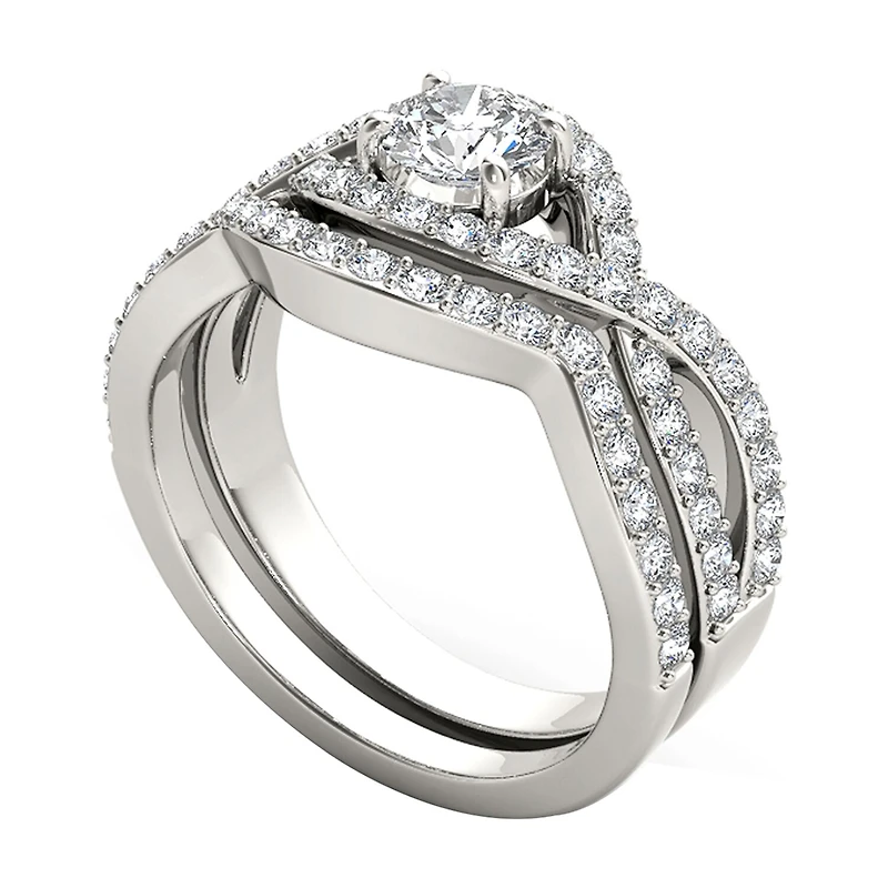 14K White Gold 1 1/2 CT Natural Diamond Set
