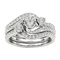 Love Lives Forever Womens 3/4 CT. T.W. Natural White Diamond 14K Gold Round 3-Stone Bypass  Bridal Set