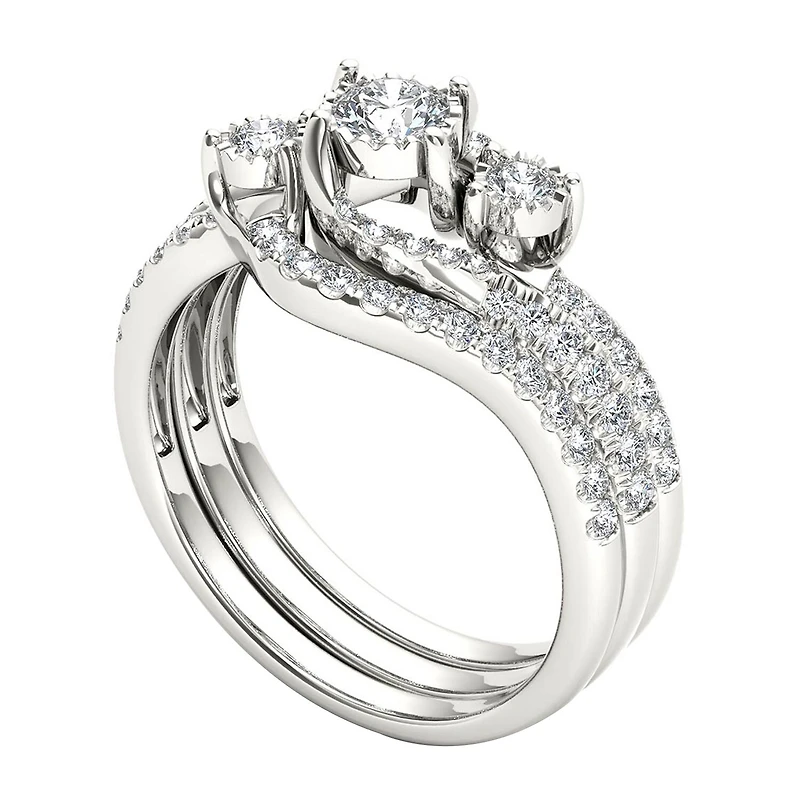 Love Lives Forever Womens 3/4 CT. T.W. Natural White Diamond 14K Gold Round 3-Stone Bypass Bridal Set