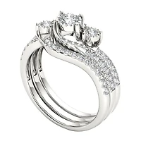 Love Lives Forever Womens 3/4 CT. T.W. Natural White Diamond 14K Gold Round 3-Stone Bypass  Bridal Set