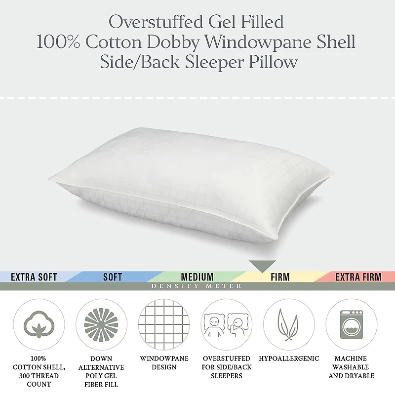 Ella Jayne Overstuffed 100% Cotton Dobby-Box Shell Firm Back/Side Sleeper Down Alternative Gel Filled Pillow