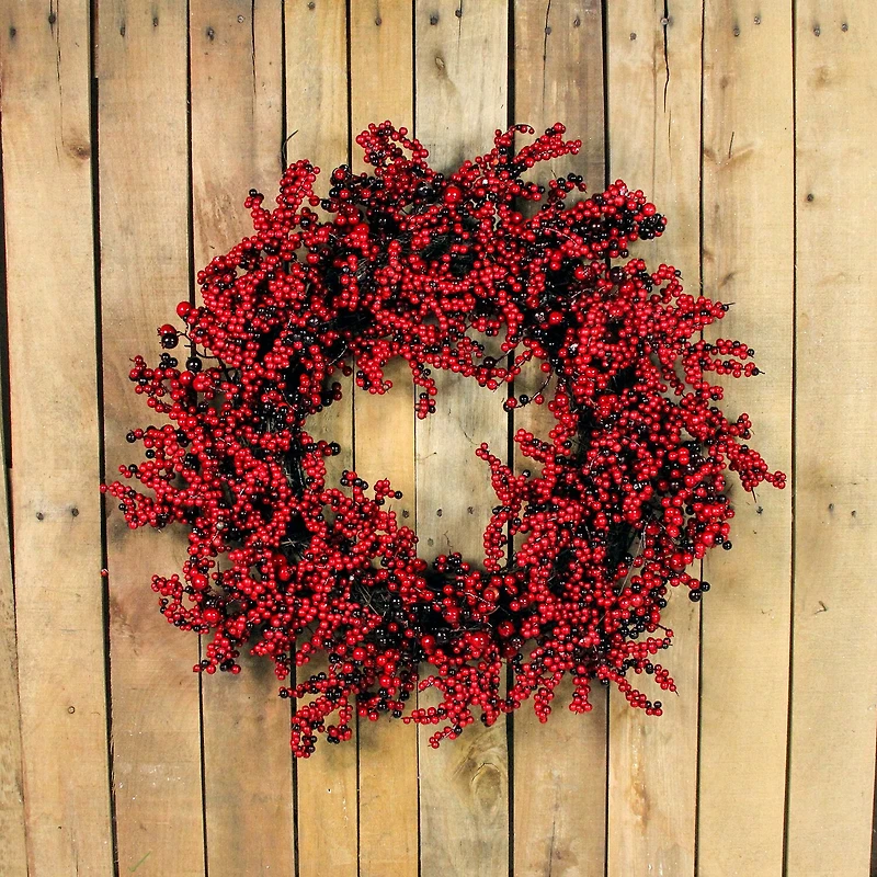 Red and Burgundy Berry Artificial Christmas Wreath 22-Inch Unlit