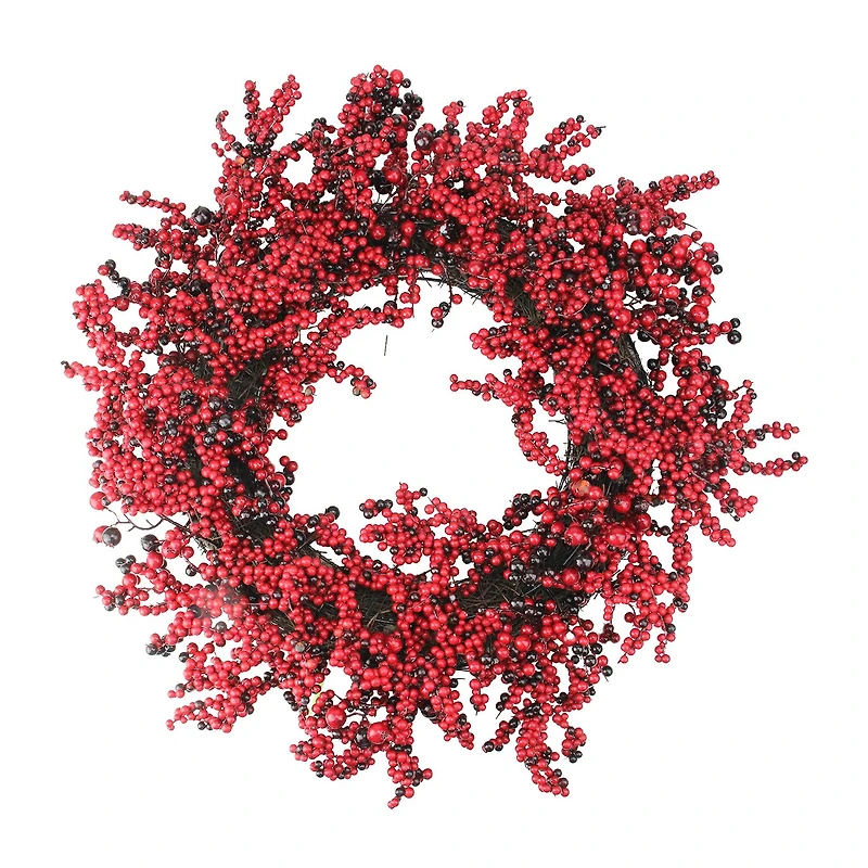 Red and Burgundy Berry Artificial Christmas Wreath 22-Inch Unlit