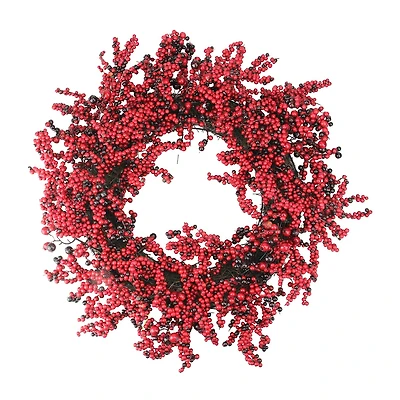 Red and Burgundy Berry Artificial Christmas Wreath 22-Inch Unlit