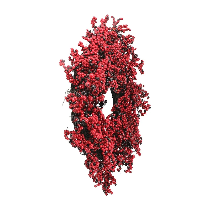 Red and Burgundy Berry Artificial Christmas Wreath 22-Inch Unlit