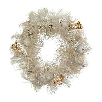 Champagne Gold Apple and Pine Needle Artificial Christmas Wreath 24-Inch Unlit