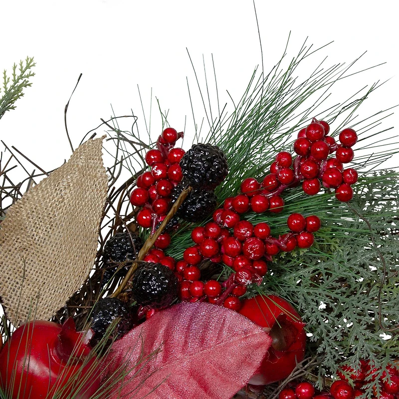 Autumn Harvest Pine Berry and Pomegranate Wreath 24 inch Unlit