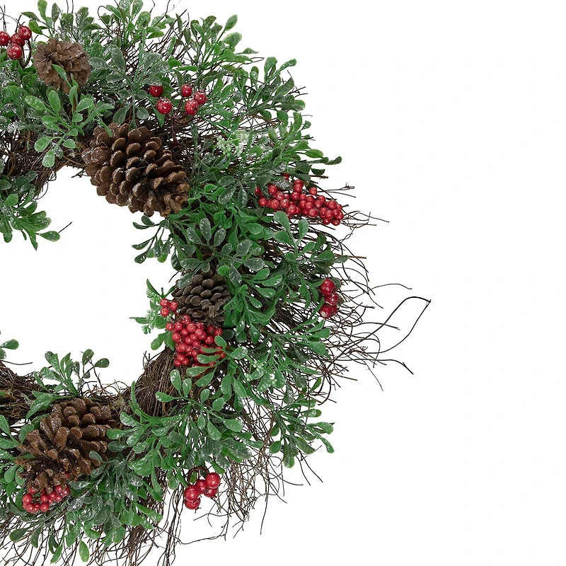Glittered Pine Cone and Red Berry Artificial Christmas Wreath 24-Inch Unlit