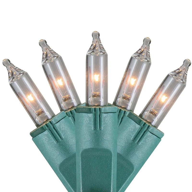 100-Count Clear Perm-O-Snap Mini Christmas Light Set 49.3ft Green Wire