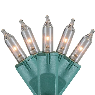 100-Count Clear Perm-O-Snap Mini Christmas Light Set 49.3ft Green Wire