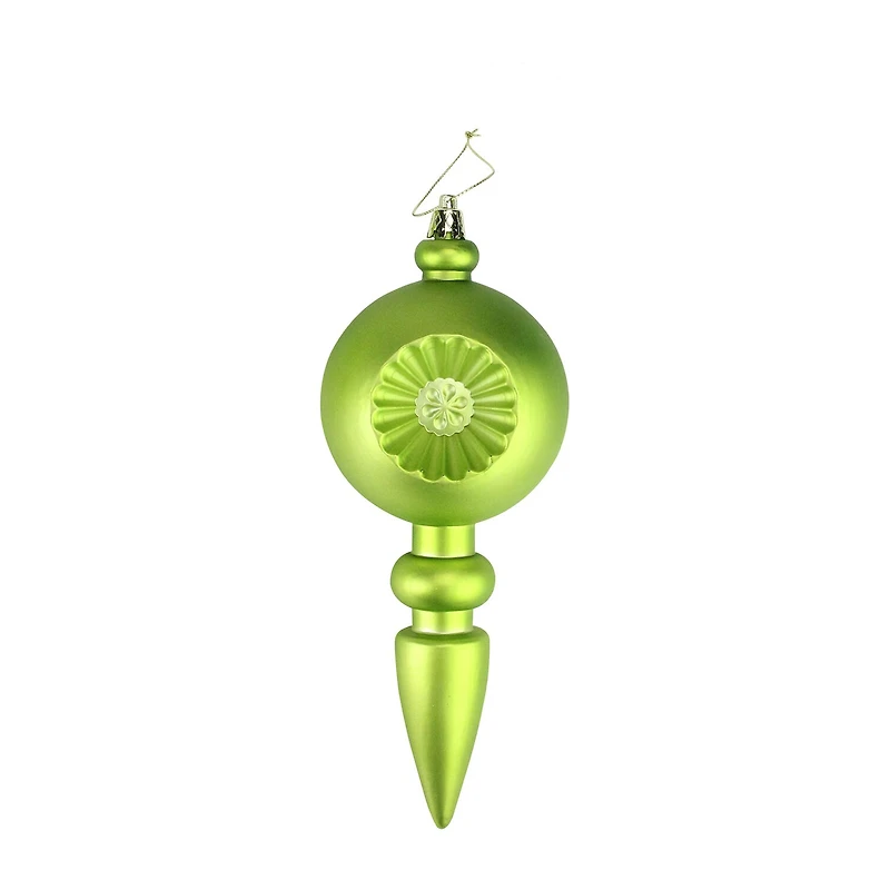 4ct Matte Green Kiwi Retro Reflector Shatterproof Christmas Finial Ornaments 7.5"