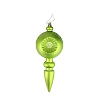 4ct Matte Green Kiwi Retro Reflector Shatterproof Christmas Finial Ornaments 7.5"