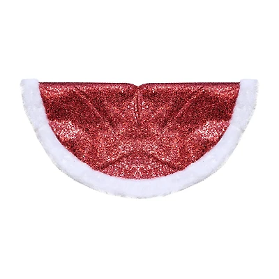 20'' Red Glittered Mini Christmas Tree Skirt With a Faux Fur Trim