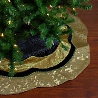 48'' Black and Gold Velveteen Floral Scallop Christmas Tree Skirt