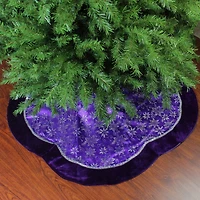 48'' Purple and Silver Glittered Floral Christmas Tree Skirt