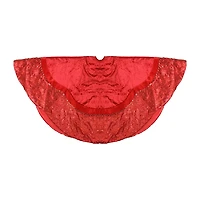 60'' Red Velvet Damask Sequin Embroidered Poinsettia Trimmed Scalloped Edge Christmas Tree Skirt
