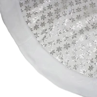 60'' White and Silver Sequin Snowflake Christmas Tree Skirt with Faux Fur Border