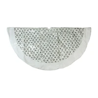 60'' White and Silver Sequin Snowflake Christmas Tree Skirt with Faux Fur Border
