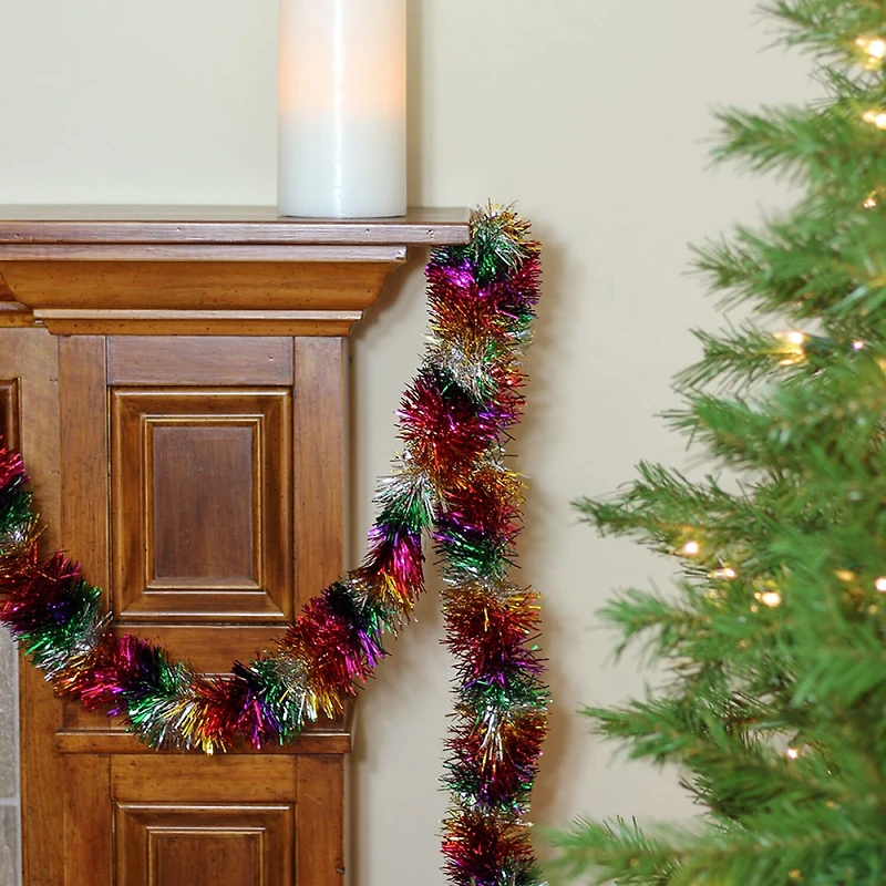 50' x 3'' Silver Tinsel Rainbow Artificial Christmas Garland - Unlit