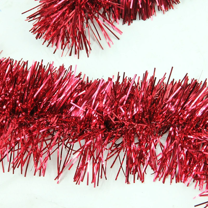 50' Traditional Shiny Red 6 Ply Christmas Foil Tinsel Garland - Unlit