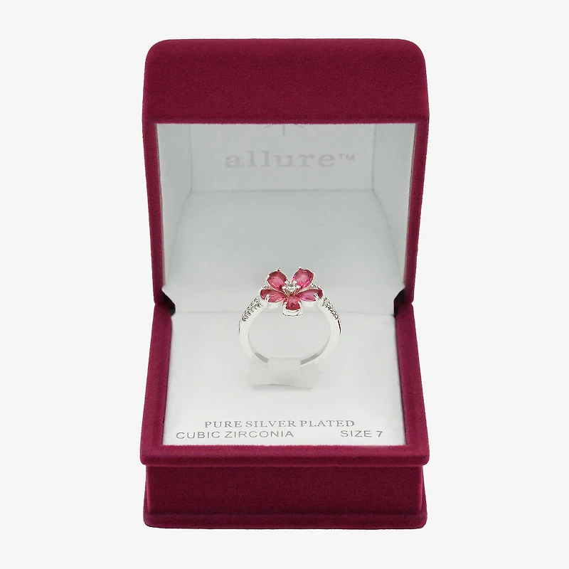Sparkle Allure Womens Pink Crystal Pure Silver Over Brass Flower Cocktail Ring