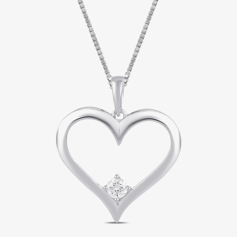 Womens 1/10 CT. T.W. Lab Grown White Diamond Sterling Silver Heart 18 Inch Pendant Necklace