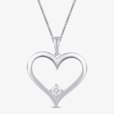 Womens 1/10 CT. T.W. Lab Grown White Diamond Sterling Silver Heart 18 Inch Pendant Necklace