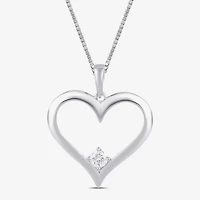 Womens 1/10 CT. T.W. Lab Grown White Diamond Sterling Silver Heart 18 Inch Pendant Necklace