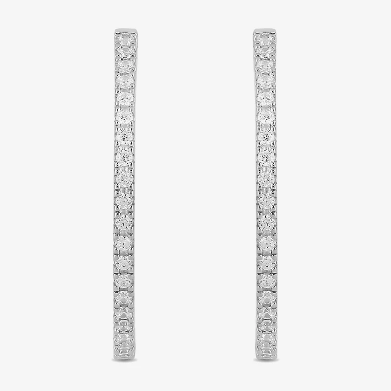 Womens 1/2 CT. T.W. Lab Grown White Diamond Sterling Silver 26.5mm Hoop Earrings