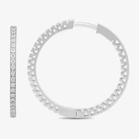 Womens 1/2 CT. T.W. Lab Grown White Diamond Sterling Silver 26.5mm Hoop Earrings
