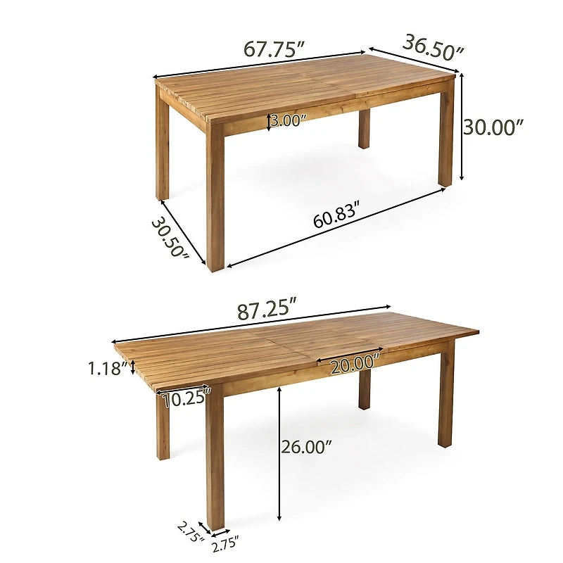 Arno 9-pc. Acacia Wood Outdoor Dining Set with Expandable Table